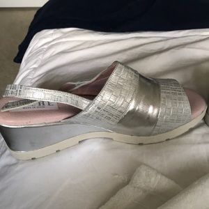 Silver metallic wedge sandal